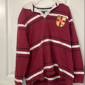 Daniel Cremieux Classics Tailored Fit Red and White Striped Collared Long Sleeve